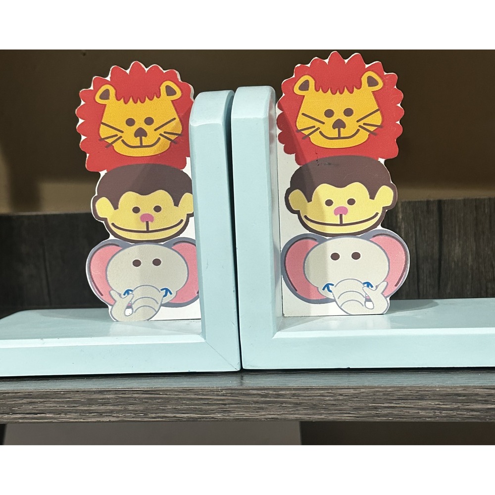 Farallon Brands Wooden Jungle Animal Bookends Lion Monkey Elephant Nursery Decor